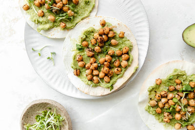 Breakfast Tostadas with Smashed Avocado and Toasted Chickpeas